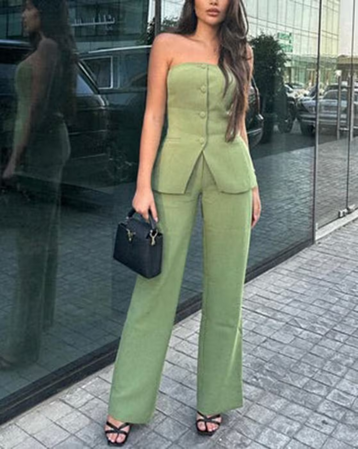 BRIA - Strapless Button-Down Jumpsuit