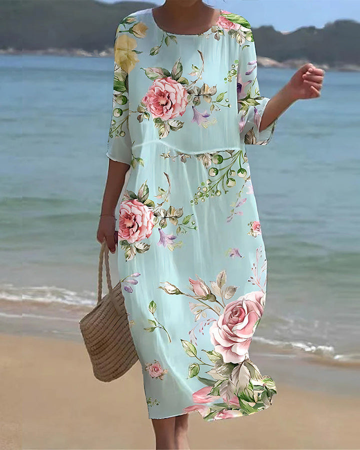 Miranda™ | Elegant Floral Tummy-Coverage Dress