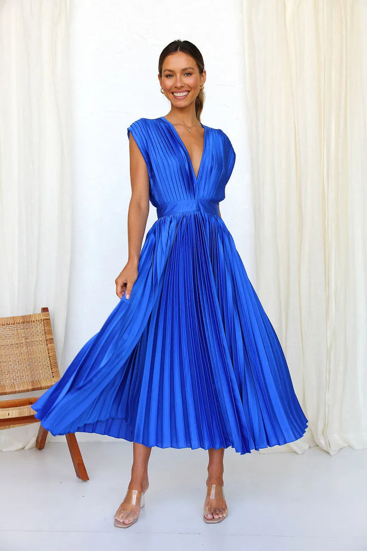 Mia- Pleated Plunge Midi Dress