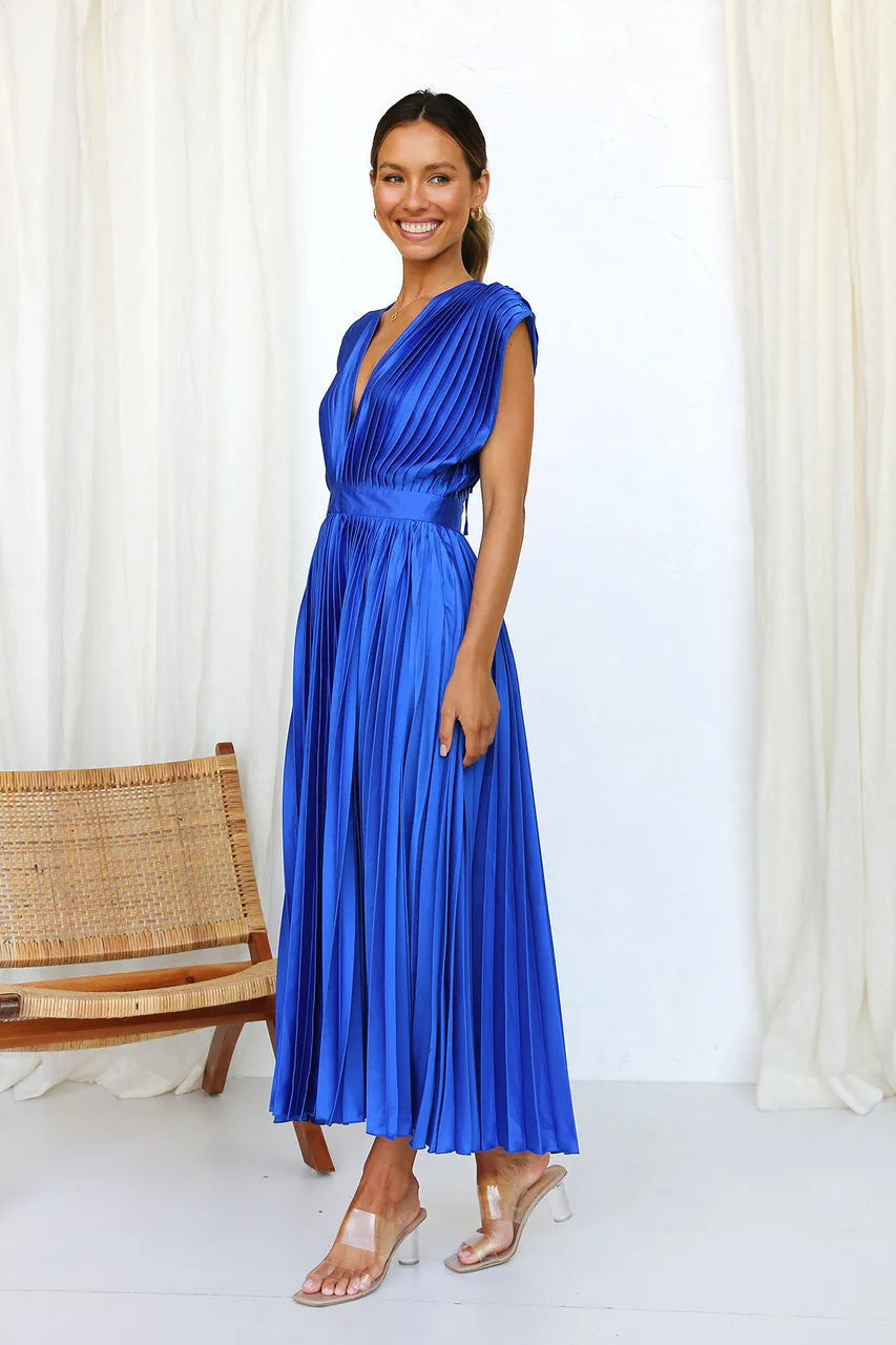 Mia- Pleated Plunge Midi Dress