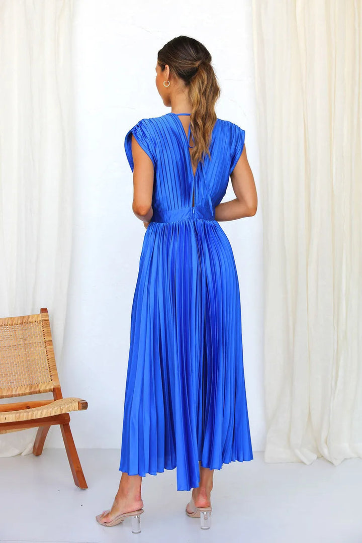 Mia- Pleated Plunge Midi Dress