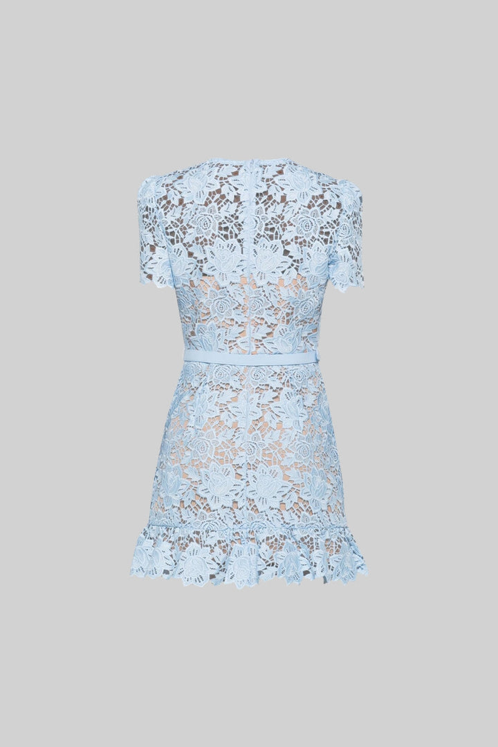 Short Sleeve Embroidered Floral Dress - Blue