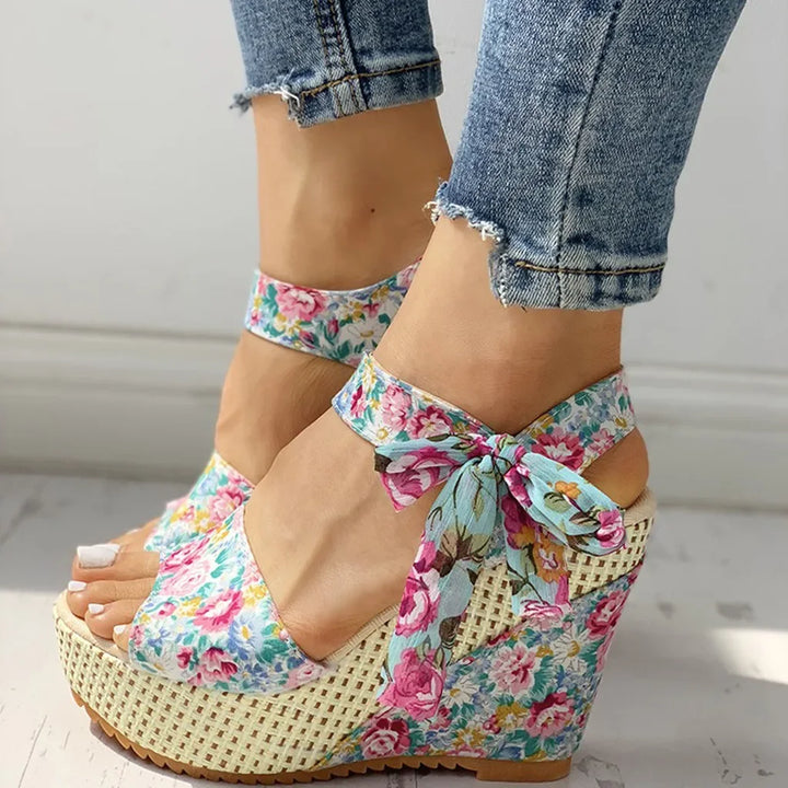 Lily™ Floral Lace-Up Wedge Sandals