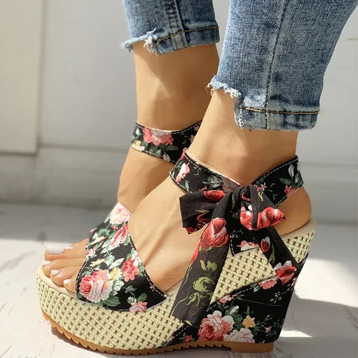 Lily™ Floral Lace-Up Wedge Sandals