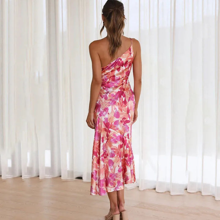 FLORA - One-Shoulder Floral Midi Dress