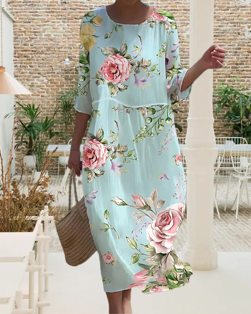 Miranda™ | Elegant Floral Tummy-Coverage Dress